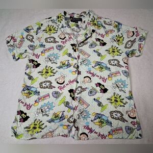 Rick And Morty Men's Cartoon Print Swim Button Down Shirt  Multicolor